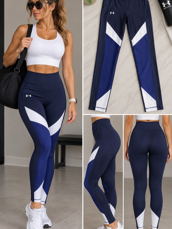 Under Armour Other - Under Armour Navy and White Colorblock High-Waist Leggings
